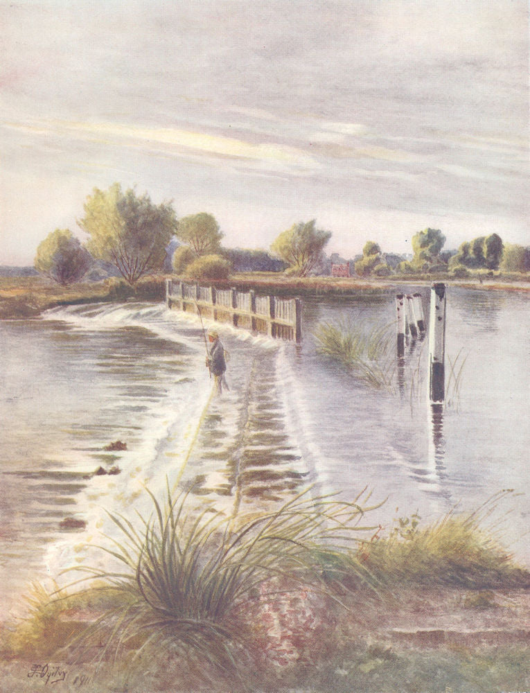 CHERTSEY. The Weir at Chertsey. Surrey 1914 old antique vintage print picture
